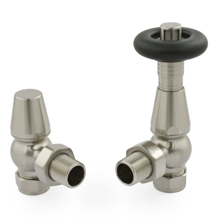 Stratford Satin Nickel Thermostatic <br />Radiator Valve Set (CDC-STRATTRV-SATNI)